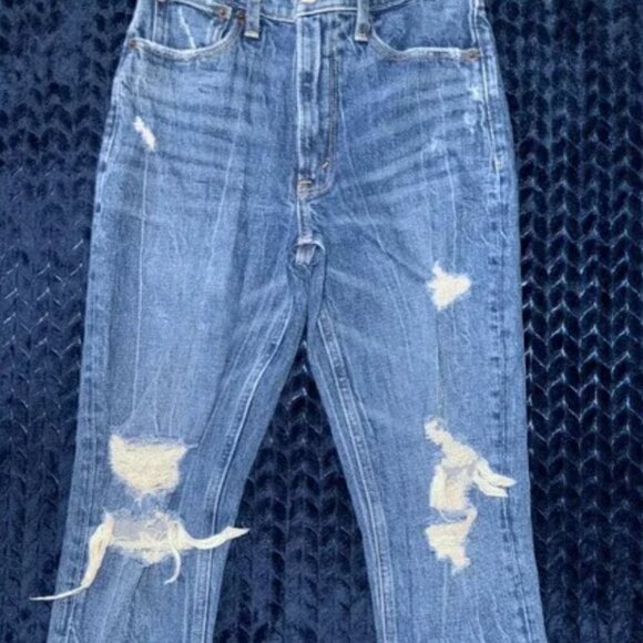Abercrombie & Fitch High Rise Mom Jeans Distressed Denim Blue Size 23 - Picture 3 of 4